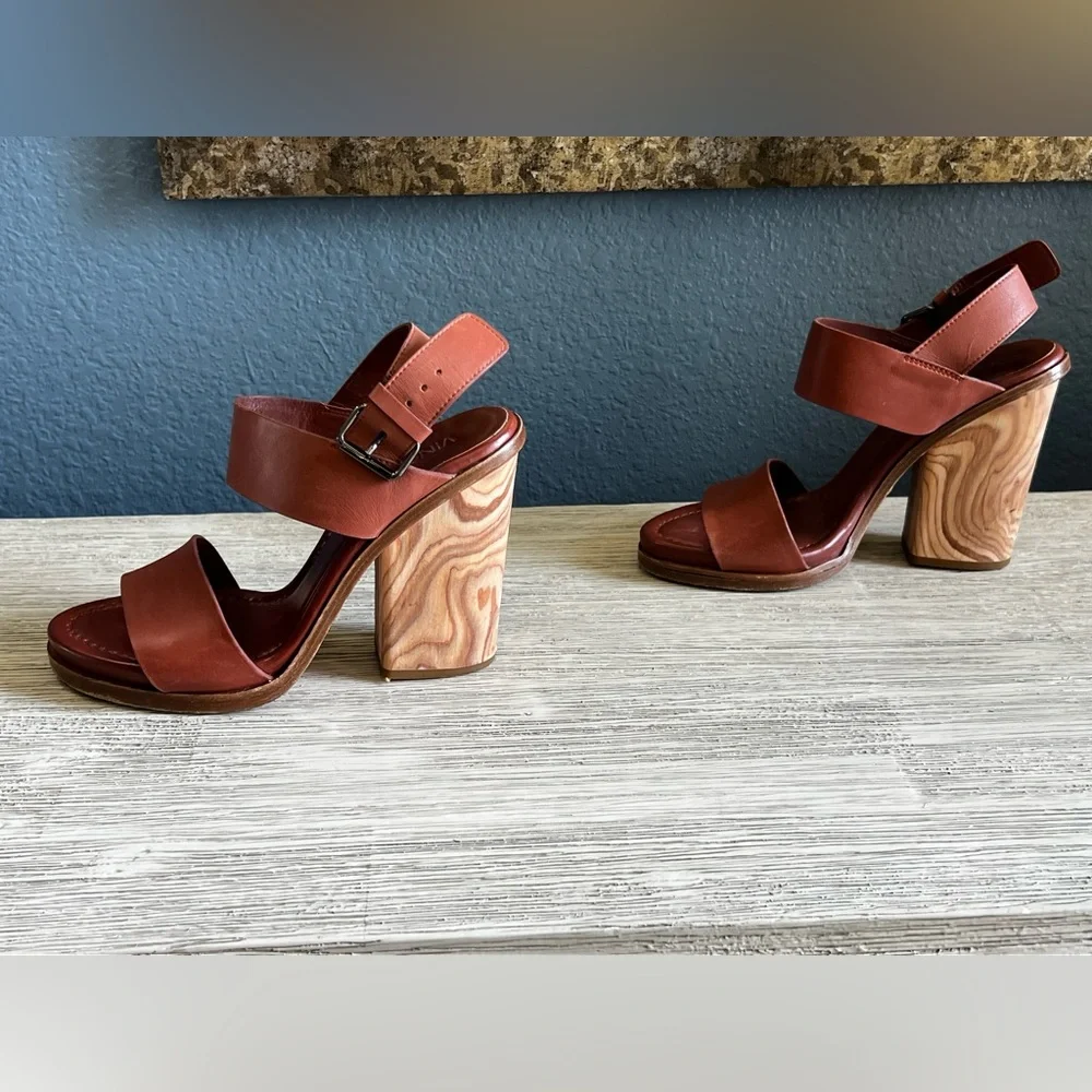 Vince Haley Tan Leather Block Heel Sandals